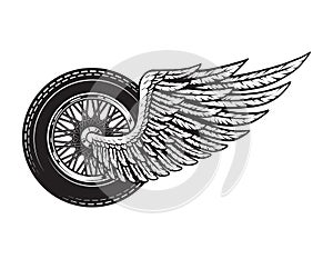 Vintage winged motorcycle wheel concept photo