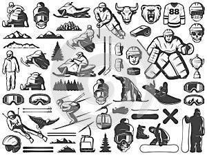 Vintage Winter Sport Games Icons Collection