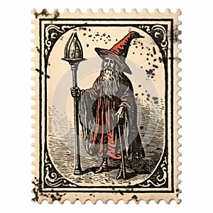 Vintage Wizard Stamp With Highly Detailed Engraving