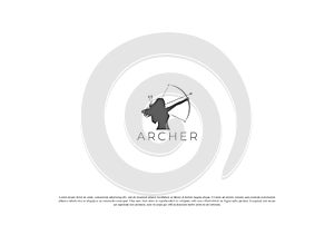 Vintage Woman Archer for Archery Sport Club Logo Design Vector photo