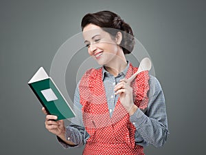 Vintage woman with cookbook