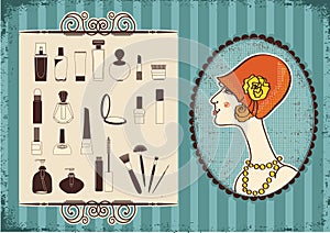 Vintage woman and cosmetics