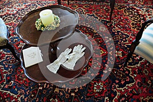 Vintage woman gloves & wedding souvenir