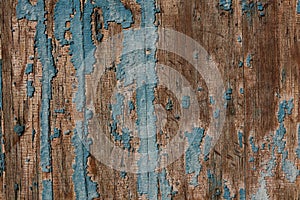 Vintage wood background blue and red texture with knots and nail holes