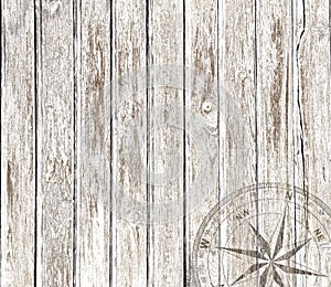Vintage wood background with compass