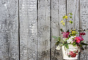 Vintage Wood Background with Flowers Shabby Chic