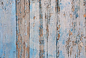 Vintage wood background with peeling paint.old wood plank texture background.blue painted wood