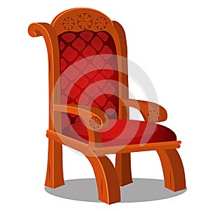 Vintage wood chair with red upholstered isolated on a white background. Vector cartoon close-up illustration.
