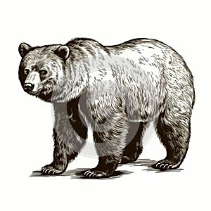 Vintage Wood Engraving Of Brown Bear Stamp On White Background