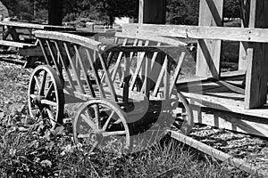 Vintage wood farmers cart parked in the sun