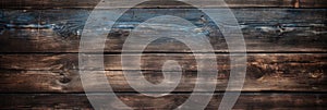 Vintage wood planks texture background, old dark brown wooden boards of barn wall. Panoramic wide banner. Theme of rustic design,