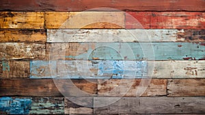 Vintage wood planks texture background, old weathered painted boards. Rough dirty wooden wall, worn multicolored surface. Theme of