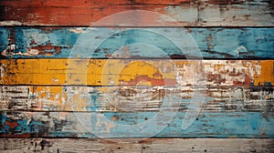 Vintage wood planks texture background, old weathered painted boards. Rough wooden wall, worn multicolored surface. Theme of