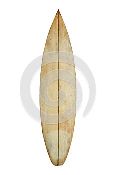 Vintage wood surfboard isolated on white