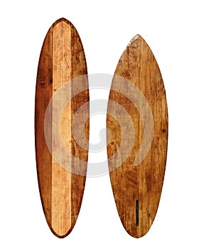 Vintage wood surfboard isolated on white