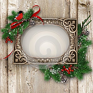 Vintage wood texture with gorgeous frame and Xmas decoration