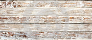 Vintage wood white painted background, Old weathered wooden planks partially faded, banner