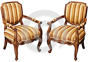 Vintage wooden baroque armchairs isolated on white