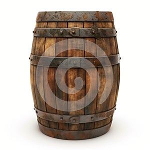 Vintage Wooden Barrel Isolated on White