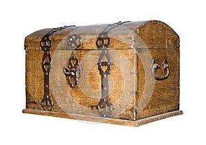 vintage wooden brown treasure chest isolated on white background