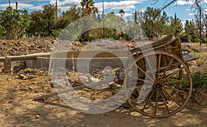 Vintage wooden cart in a farmyard