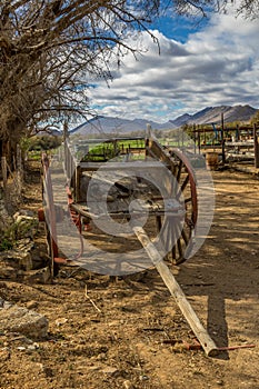 Vintage wooden cart in a farmyard