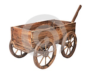 Vintage wooden cart isolated on white
