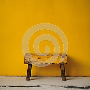 Vintage wooden chair in front of a yellow wall with copy space
