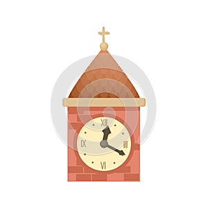 Vintage wooden clock icon, cartoon style