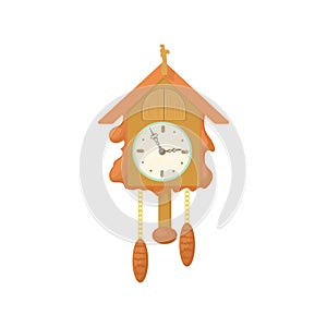 Vintage wooden cuckoo clock icon, cartoon style