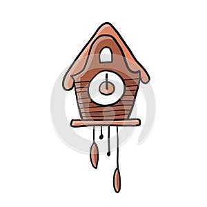 Vintage wooden cuckoo clock. Isolated on white background