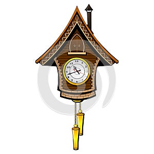 Vintage wooden cuckoo clock. Vector.