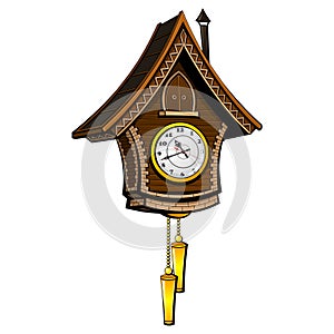 Vintage wooden cuckoo clock. Vector.