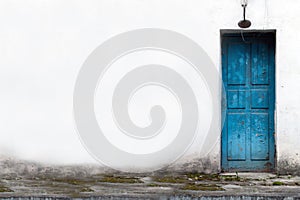 Vintage Wooden Door in White Wall