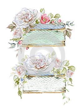 Vintage Wooden Frames with Rose Bouquets