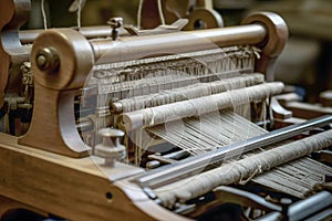 Vintage Wooden Hand Loom in Operation