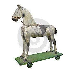 Vintage wooden hobby horse isolated. photo