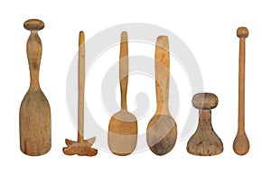 Vintage wooden kitchen utensils isolated