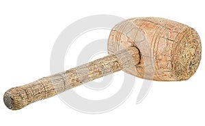 Vintage wooden mallet isolated on white background. Sledgehammer