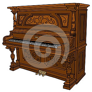 The vintage wooden opened pianino