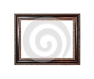 Vintage wooden picture frame isolated on a white background.