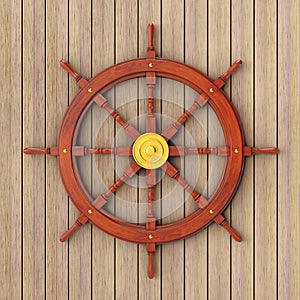 Vintage Wooden Ship Steering Wheel. 3d Rendering