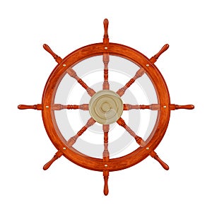 Vintage Wooden Ship Steering Wheel. 3d Rendering