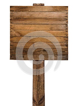 Vintage wooden signboard post notice board from old weathered wood planks with nails