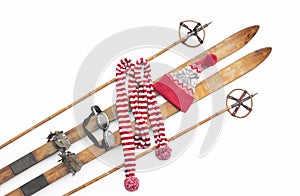 vintage wooden ski isolated on white