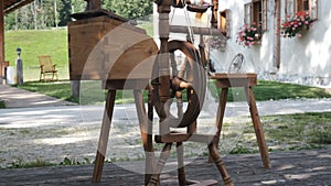 Vintage wooden spinning wheel