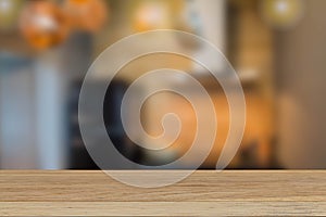 Vintage wooden tabletop on blurred kitchen background