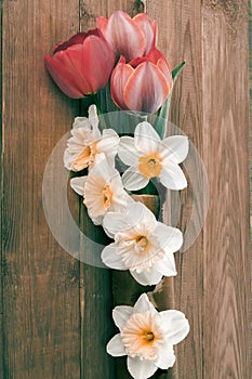 Vintage wooden texture background with flowers