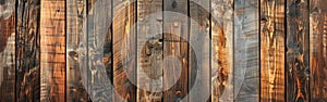 Vintage Wooden Texture: Rustic Brown Wall Table & Parquet Laminate Floor Background Panorama Banner with Long Seamless Pattern