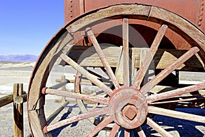 Vintage wooden wagon and spoked wheel